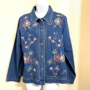 Cactus Flower Embroidered Denim Shirt Size M T12E